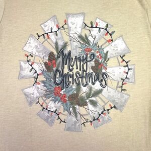 Crazy‎ Train Shirt Womens Medium Western Windmill Wreath Merry Christmas Tan
